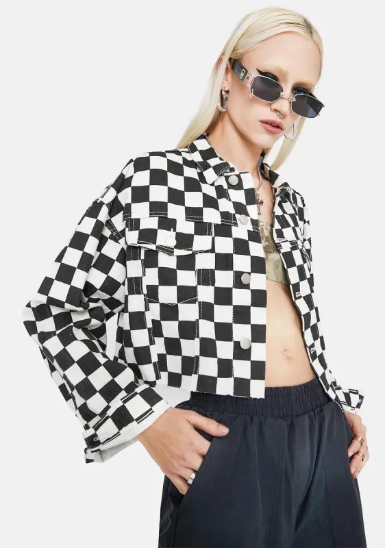 Meet Ur Maker Checkered Denim Jacket sold by Dolls Kill
