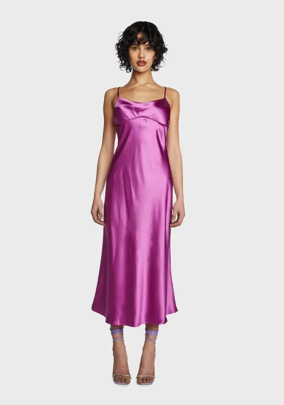 Purple Satin Back Slit Maxi Dress sold by Dolls Kill
