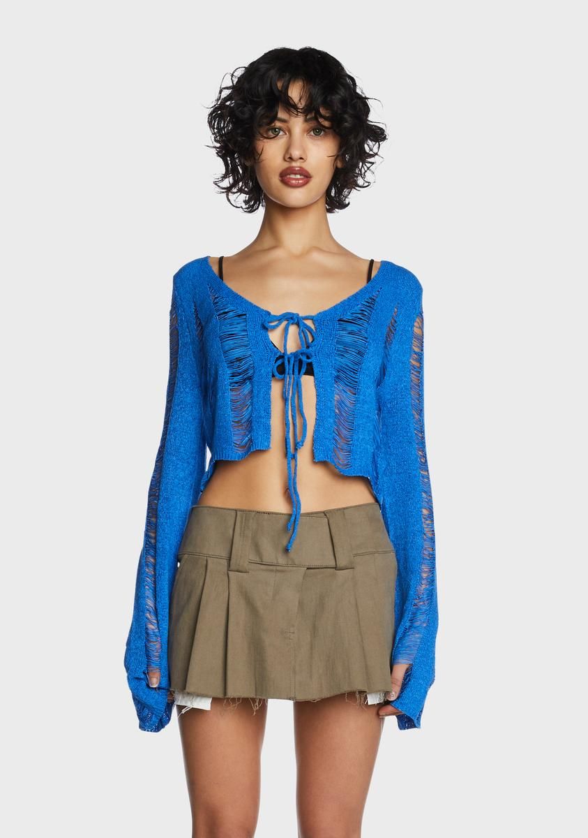 Cobalt Grunge Redemption Distressed Cardigan sold by Dolls Kill
