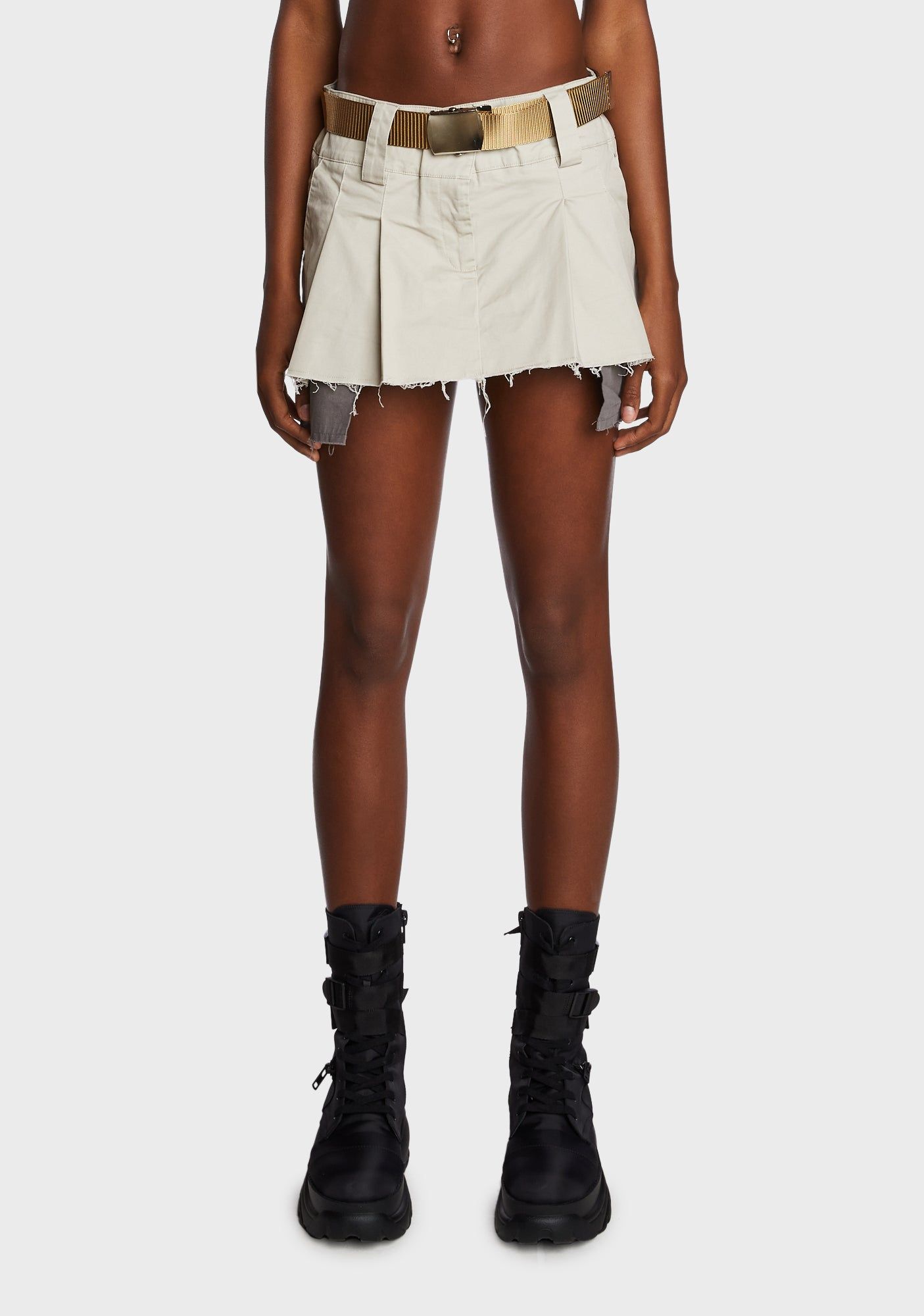 Khaki Viral Attitude Pleated Mini Skirt sold by Dolls Kill