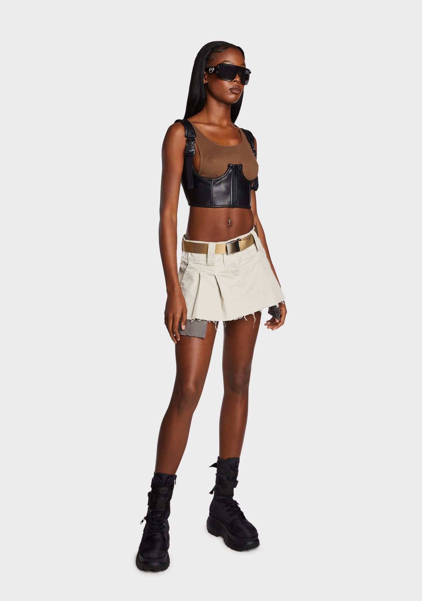 Khaki Viral Attitude Pleated Mini Skirt sold by Dolls Kill product image thumbnail 5