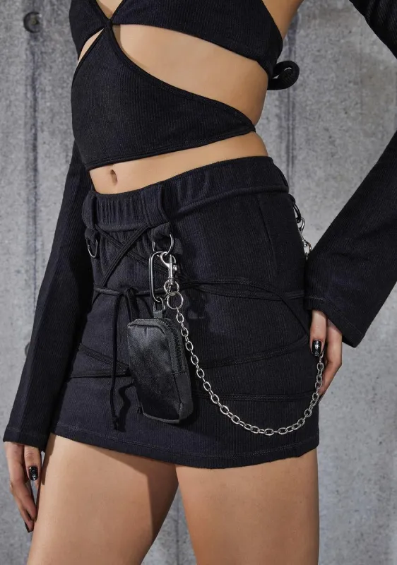 Snare Ribbed Mini Skirt With Wrap Straps sold by Dolls Kill