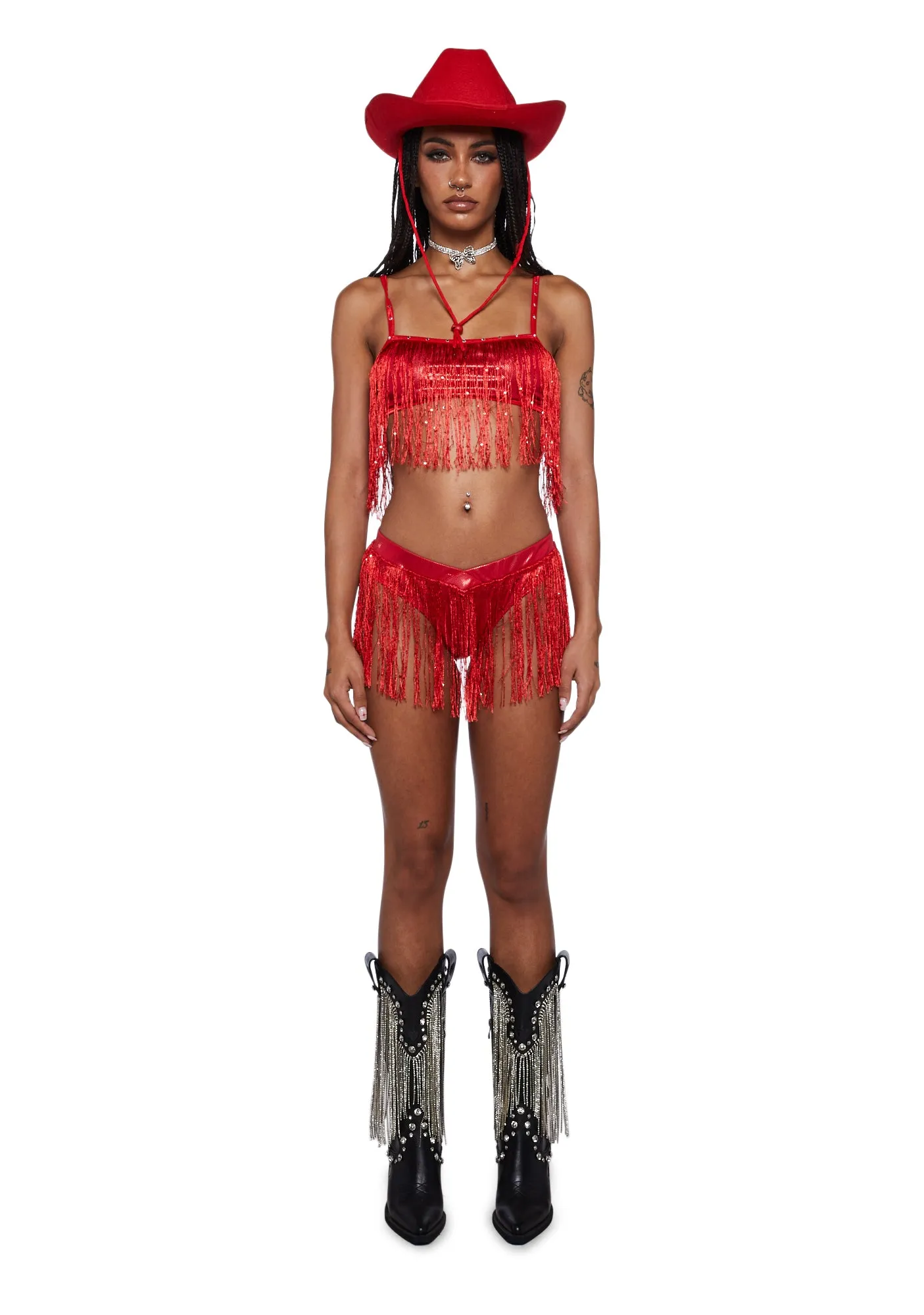 Rave Rodeo Cowgirl Costume - Red sold by Dolls Kill