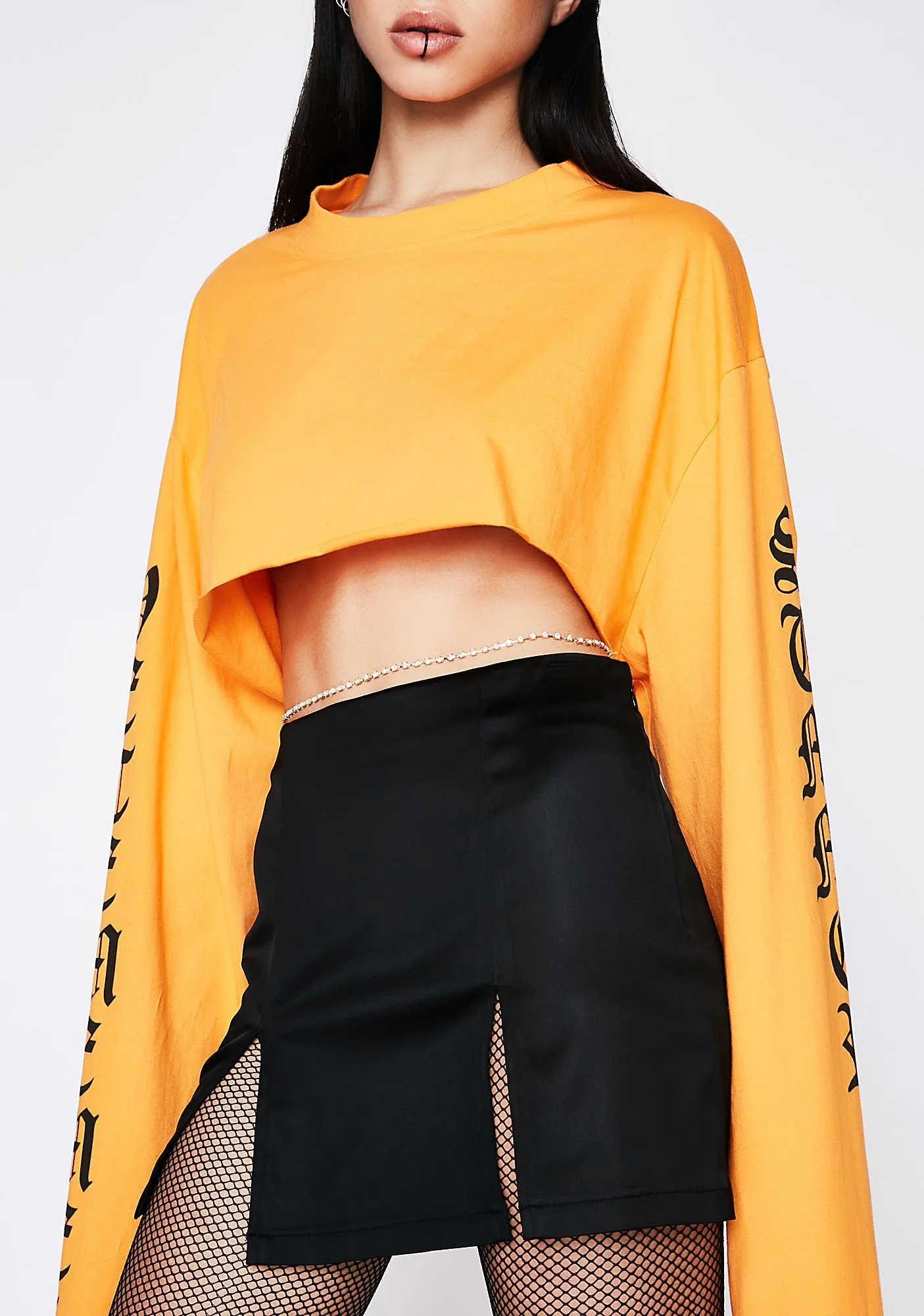 Slit It Up Mini Skirt sold by Dolls Kill