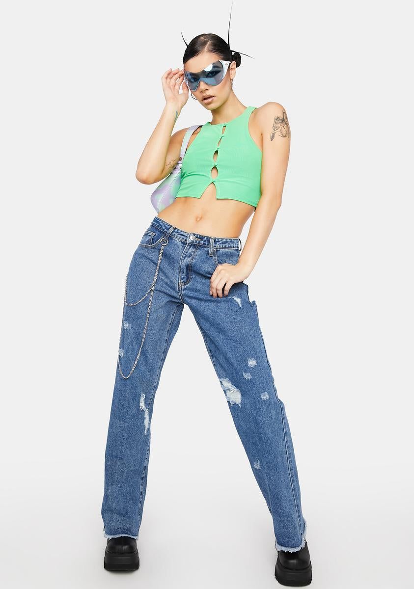 Neon Green Calabra Mesh Crop Top sold by Dolls Kill product image thumbnail 3