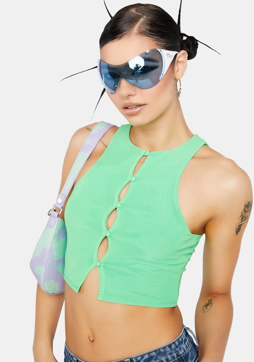 Neon Green Calabra Mesh Crop Top sold by Dolls Kill product image thumbnail 2