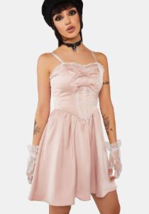 Pink Doll Bow Knot Mini Strap Dress sold by Dolls Kill