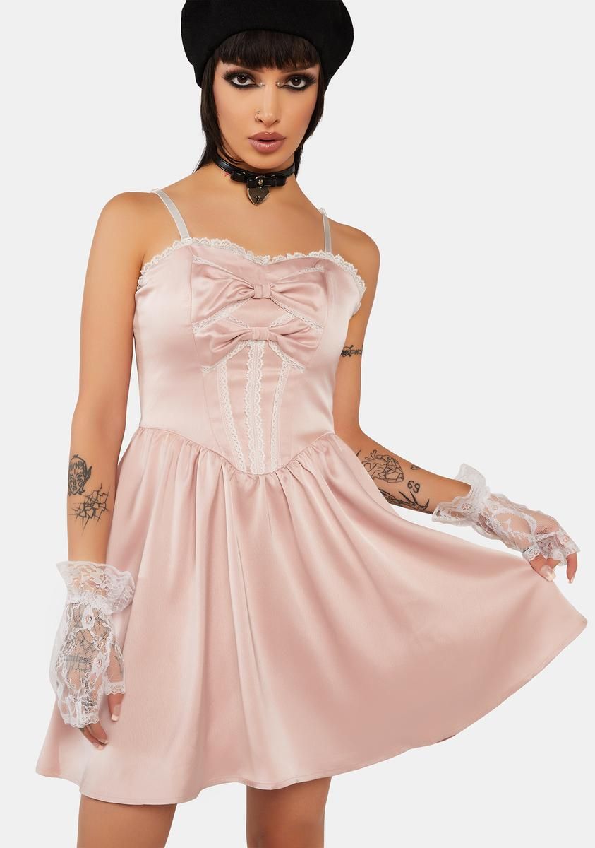 Pink Doll Bow Knot Mini Strap Dress sold by Dolls Kill