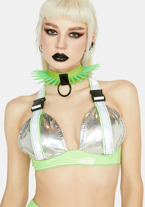 Reflective Buckle Bra sold by Dolls Kill