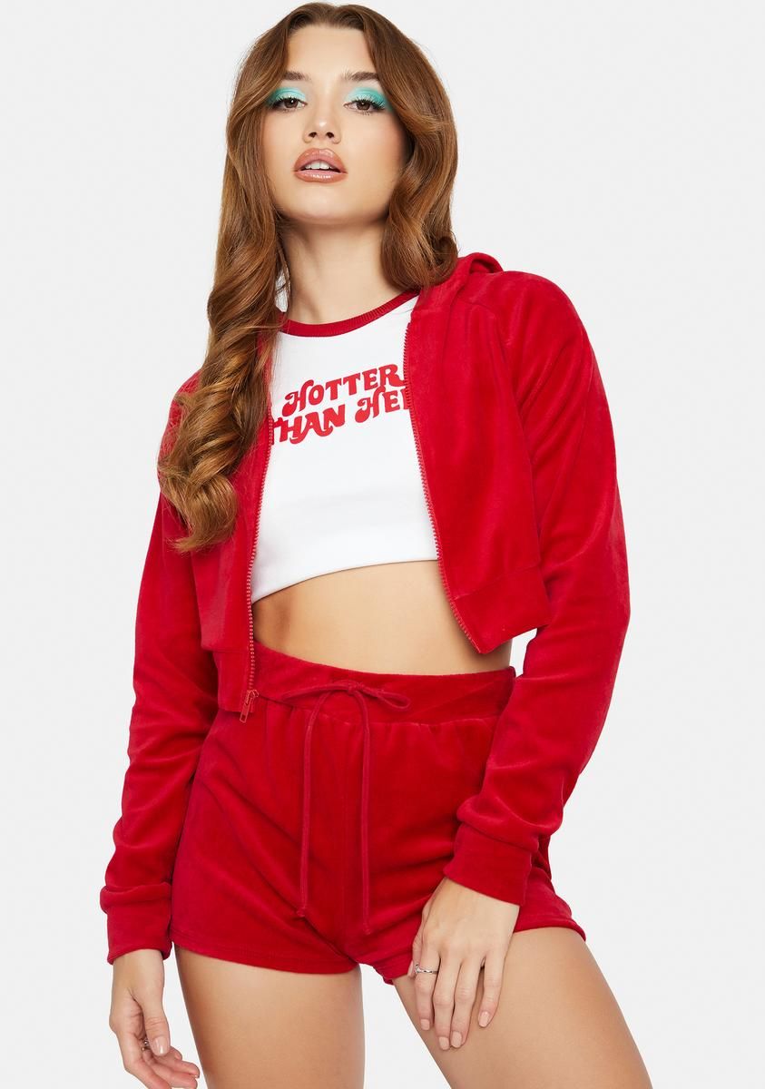 Cherry No Surprise Velour Shorts Set sold by Dolls Kill