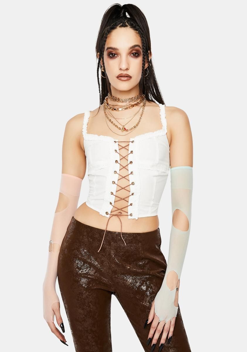 Ivory Boho Cami Top With Lace Trim sold by Dolls Kill