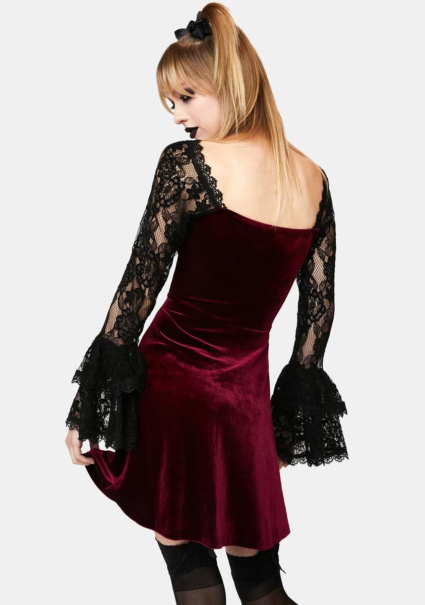 Burgundy Lace Sleeve Mini Dress sold by Dolls Kill product image thumbnail 4