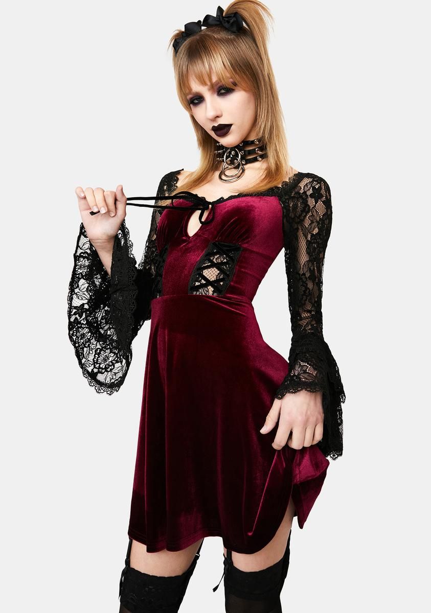 Burgundy Lace Sleeve Mini Dress sold by Dolls Kill product image thumbnail 2