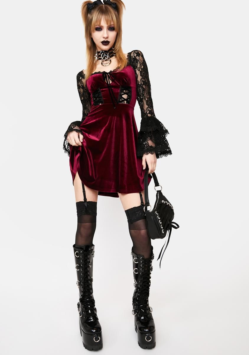 Burgundy Lace Sleeve Mini Dress sold by Dolls Kill product image thumbnail 3