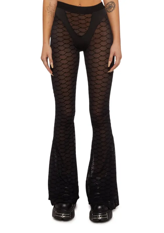 Monogram Mesh Flare Pants sold by Dolls Kill