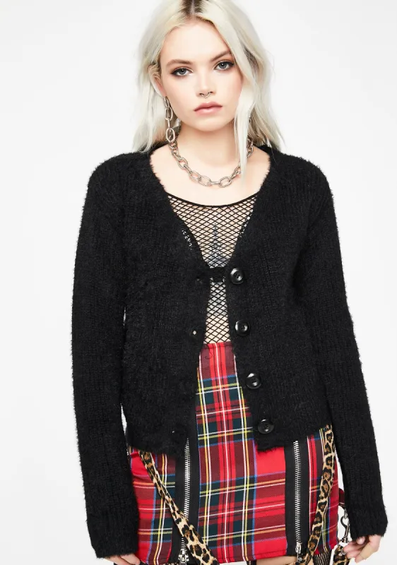 Night So Cher Fuzzy Cardigan sold by Dolls Kill