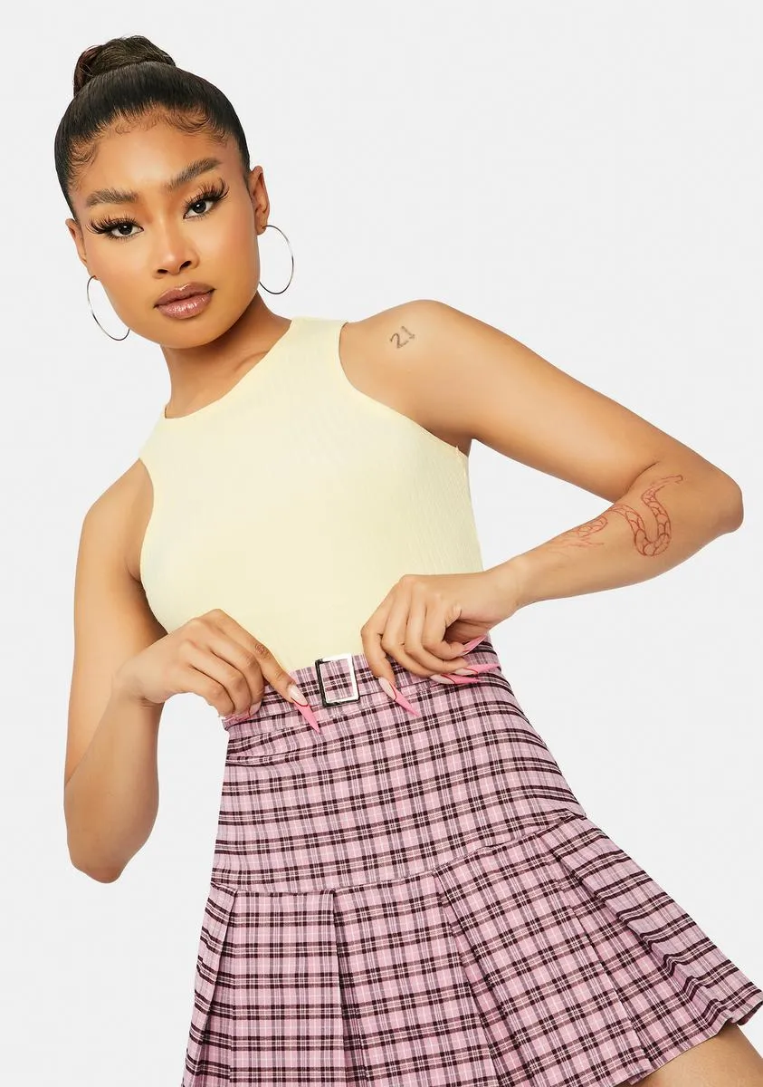 Lemonade Daze Bliss Ribbed High Neck Cropped Tank Top sold by Dolls Kill