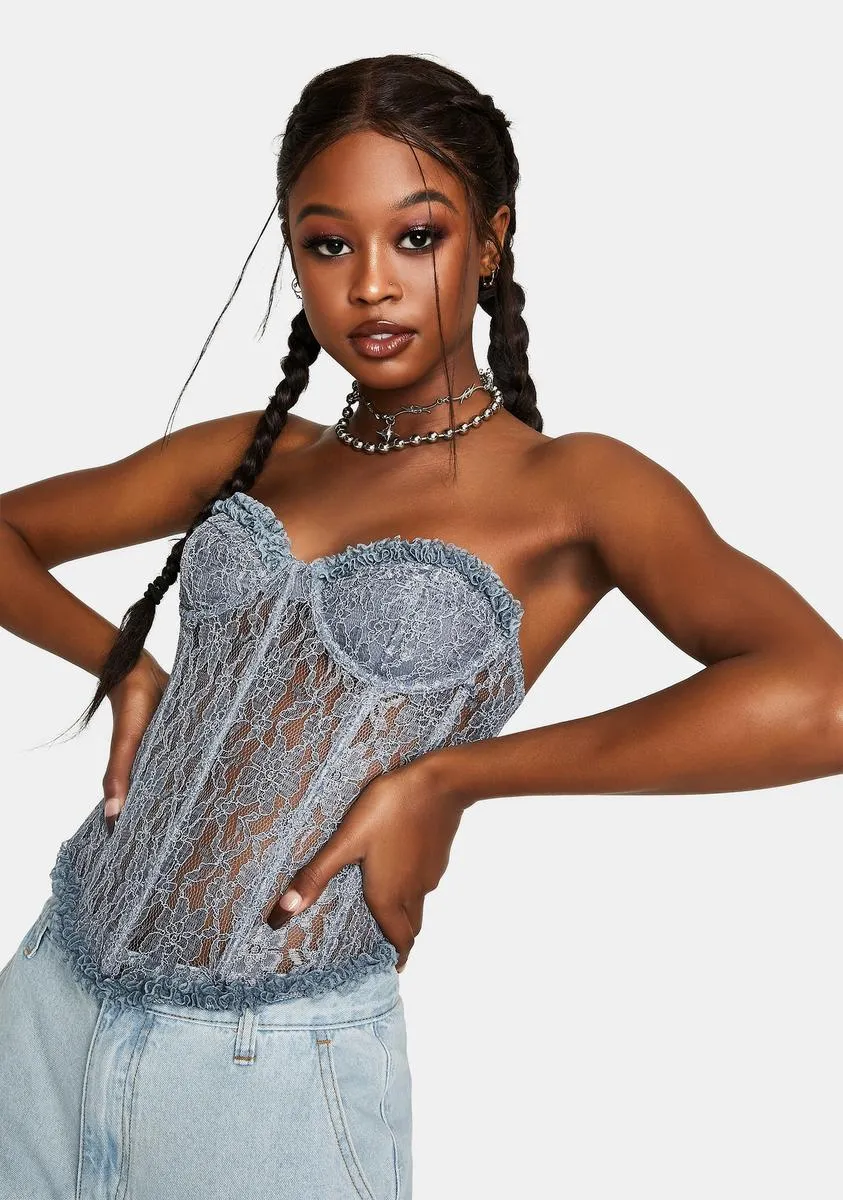 The Dusty Blue Plaza Bustier sold by Dolls Kill