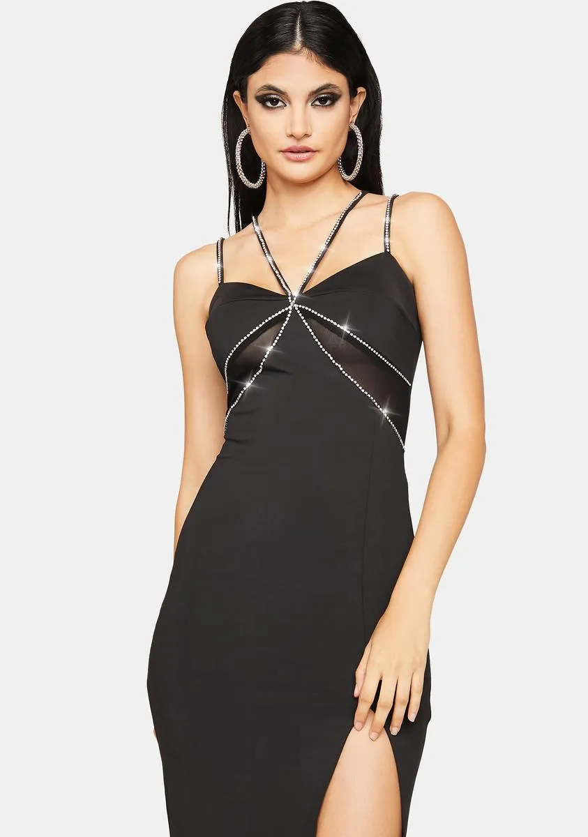 Diamante Detail Mesh Panel Maxi Dress sold by Dolls Kill