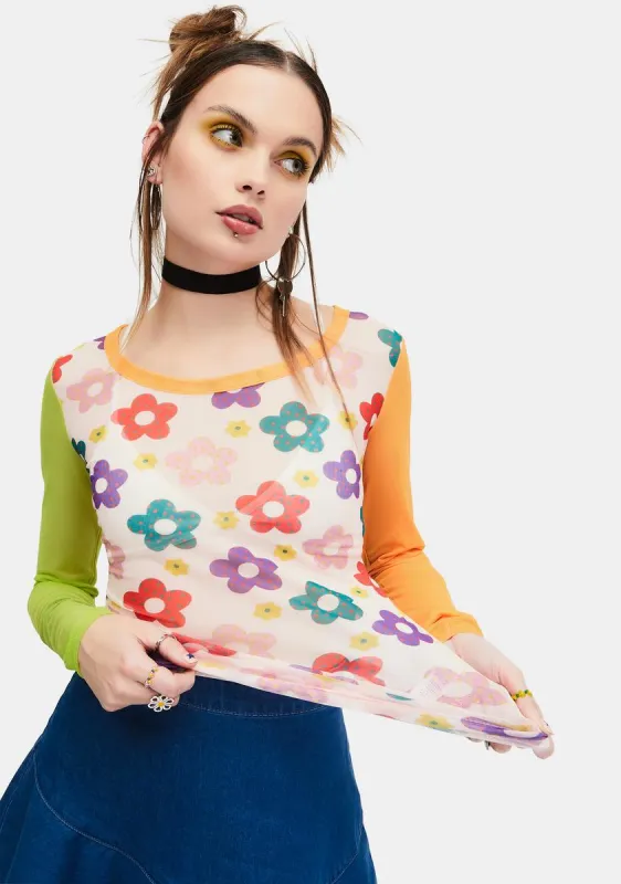 Youthful Days Floral Mesh Top sold by Dolls Kill
