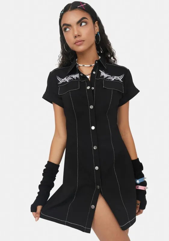 Made My Mark Embroidered Shirt Dress sold by Dolls Kill