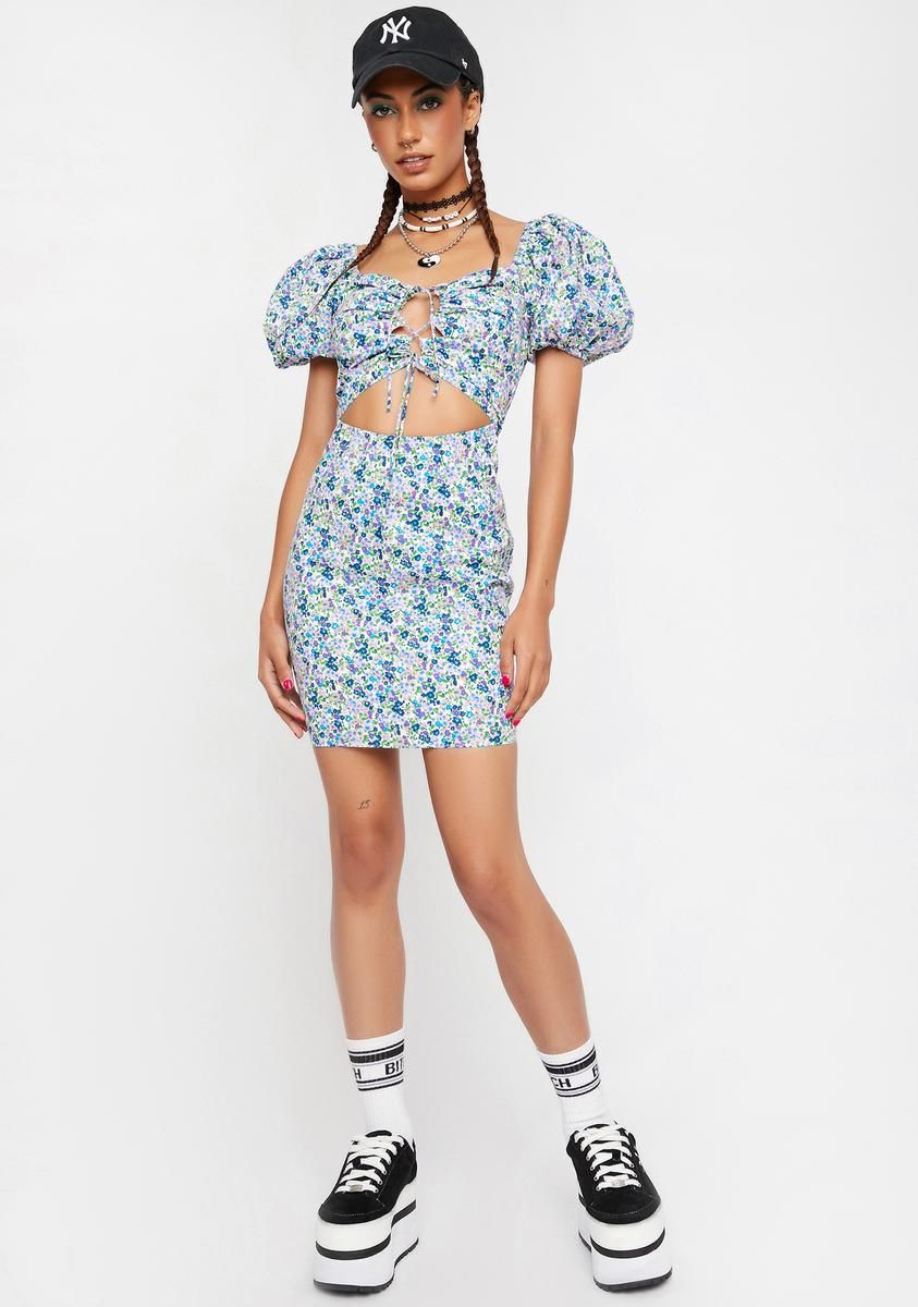 Front Lace Up Ditsy Mini Dress sold by Dolls Kill product image thumbnail 3