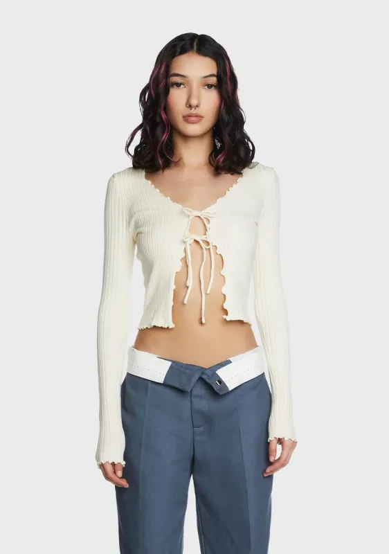 Ivory Switched Up Front Tie Top sold by Dolls Kill