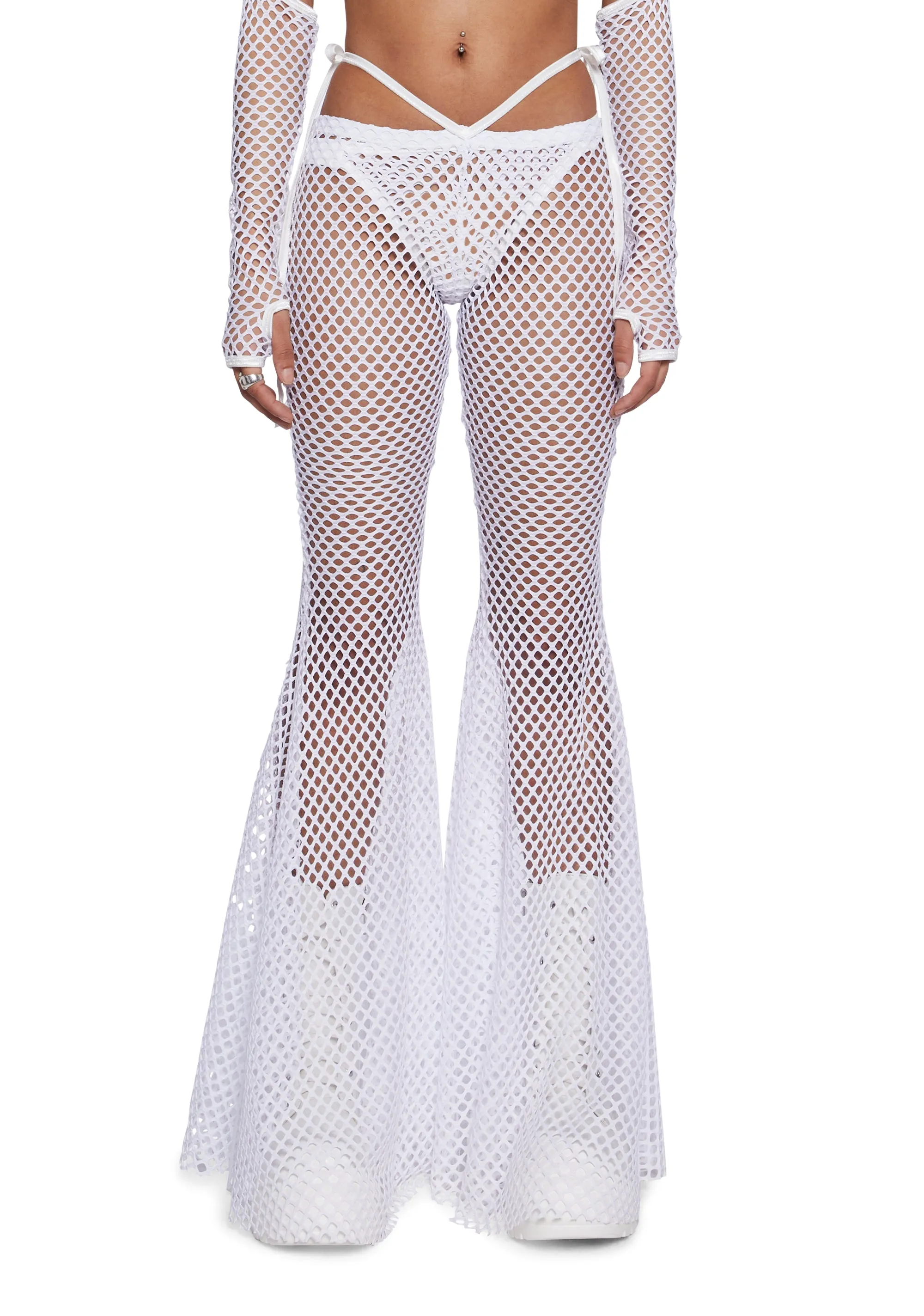 Techno Fantasy Flare Pants - White sold by Dolls Kill