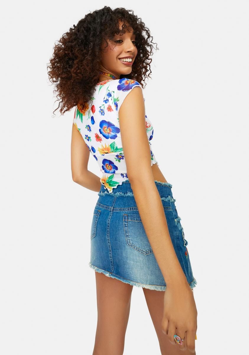 Freak Flag Fly Embroidered Denim Mini Skirt sold by Dolls Kill product image thumbnail 4