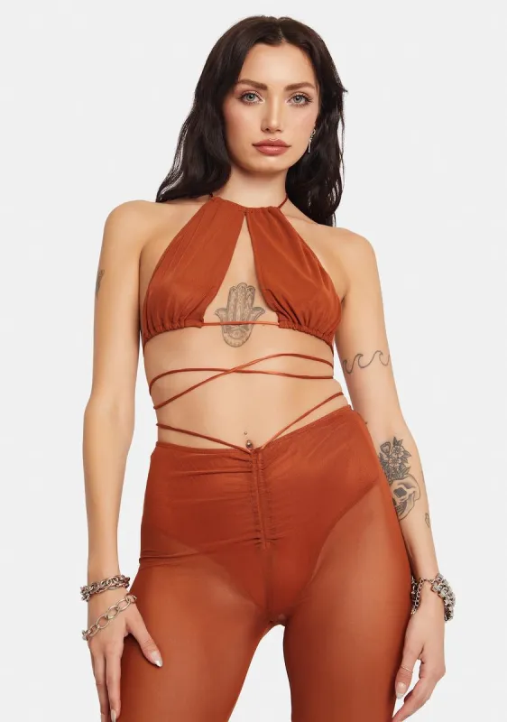 Mesh Toffee Karti Crop Top sold by Dolls Kill