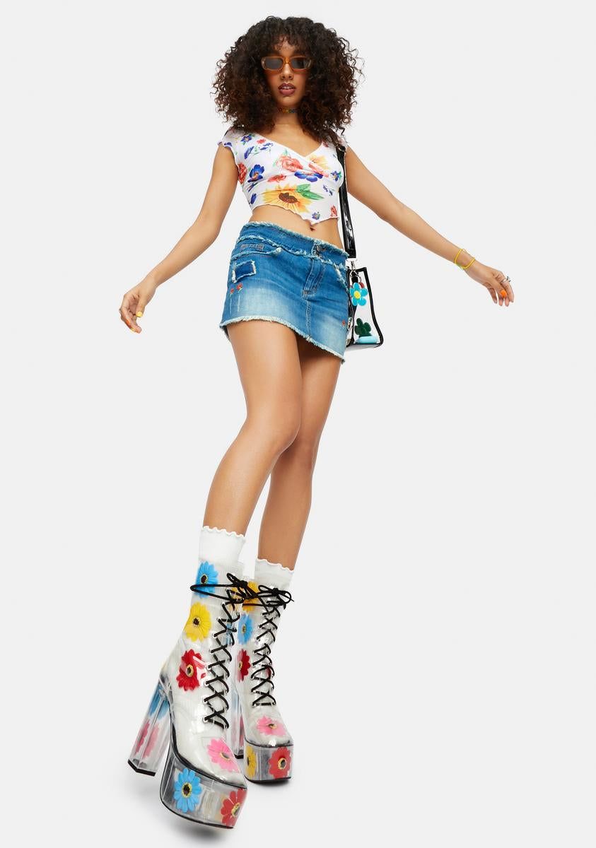 Freak Flag Fly Embroidered Denim Mini Skirt sold by Dolls Kill product image thumbnail 3