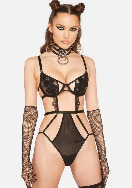 Rylee Black Wired Cut Out Bodysuit sold by Dolls Kill
