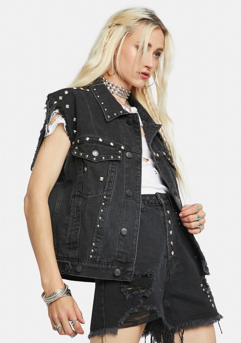 Hands On Distressed Denim Vest sold by Dolls Kill product image thumbnail 2
