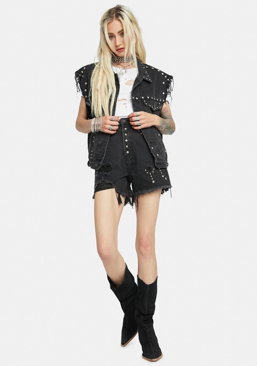 Hands On Distressed Denim Vest sold by Dolls Kill product image thumbnail 3