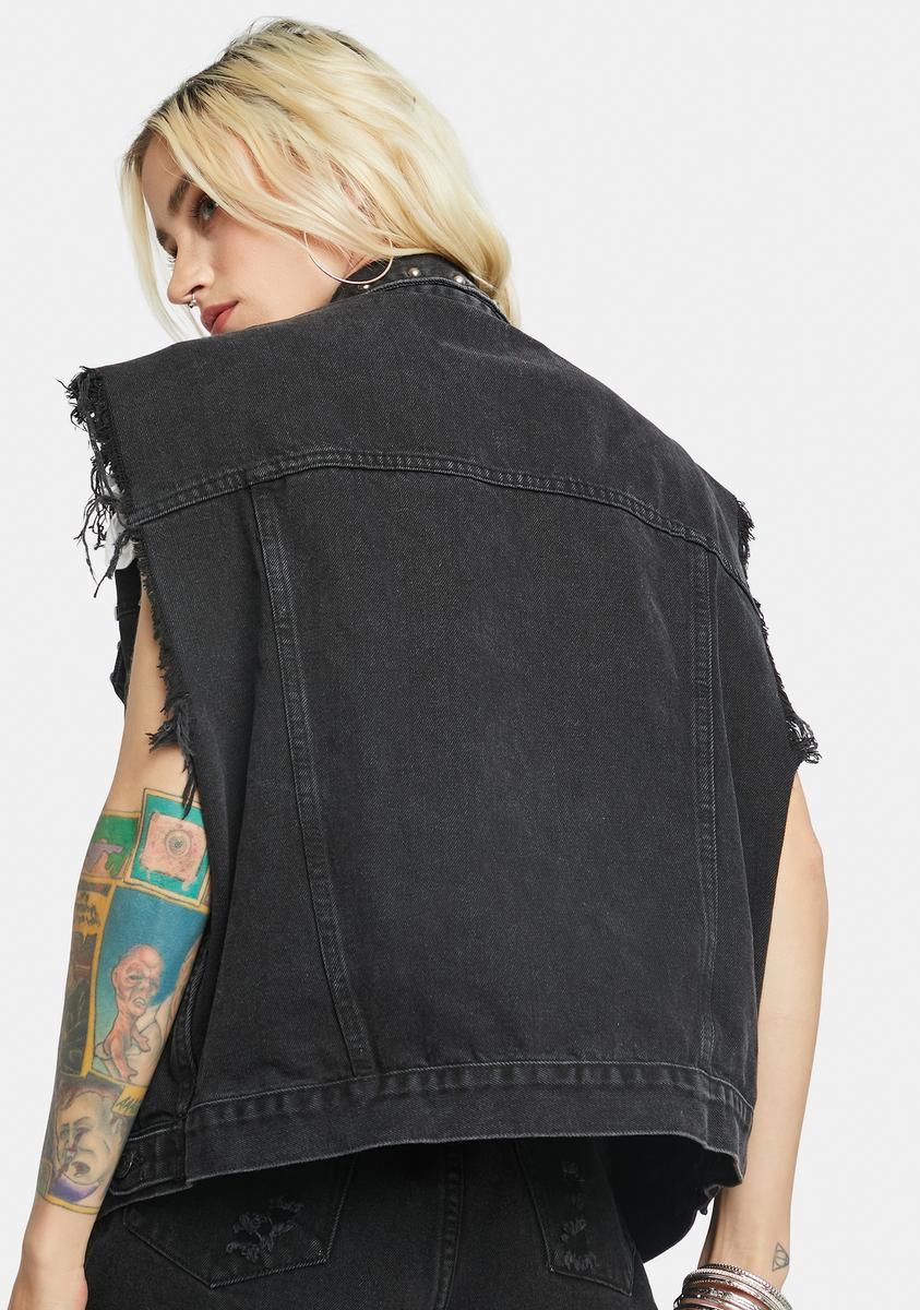 Hands On Distressed Denim Vest sold by Dolls Kill product image thumbnail 4