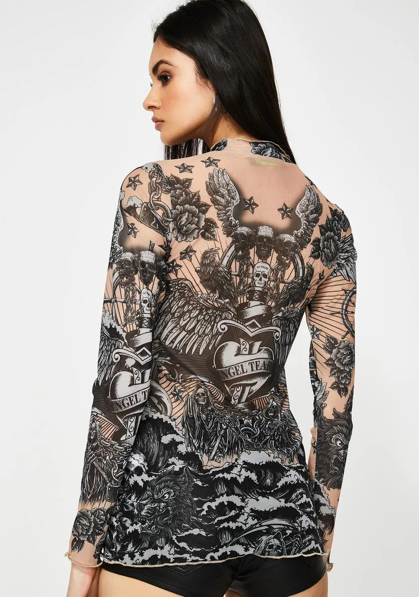 Tattoo Print Mesh Top sold by Dolls Kill product image thumbnail 4
