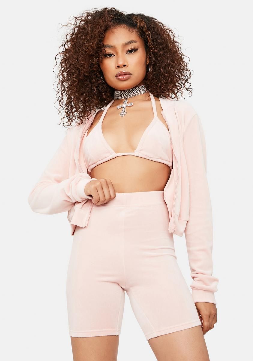 Blush Bounce Back Velour Lounge Set sold by Dolls Kill