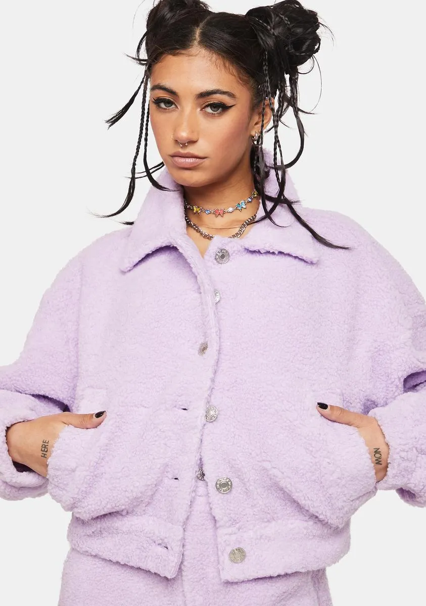 Lilac No Repeats Sherpa Jacket sold by Dolls Kill