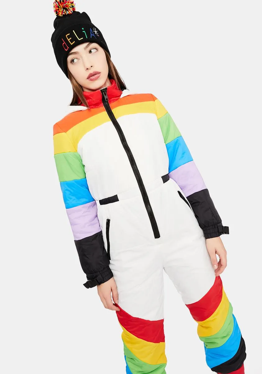 Sweet Retreat Rainbow Puffer Snowsuit sold by Dolls Kill