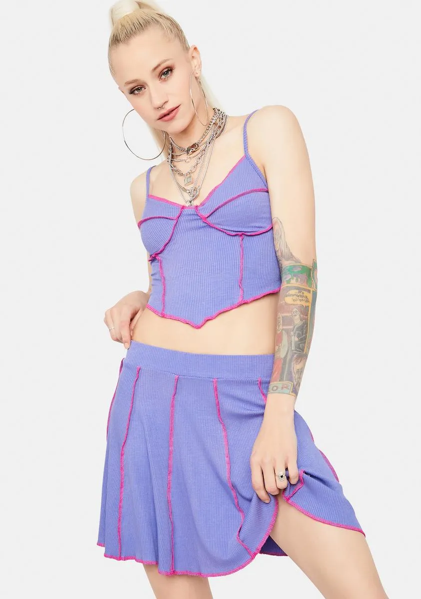Lavender All The Vibes Contrast Stitch Skirt Set sold by Dolls Kill