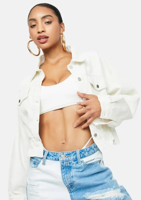 Ivory Total Icon Crop Denim Jacket sold by Dolls Kill