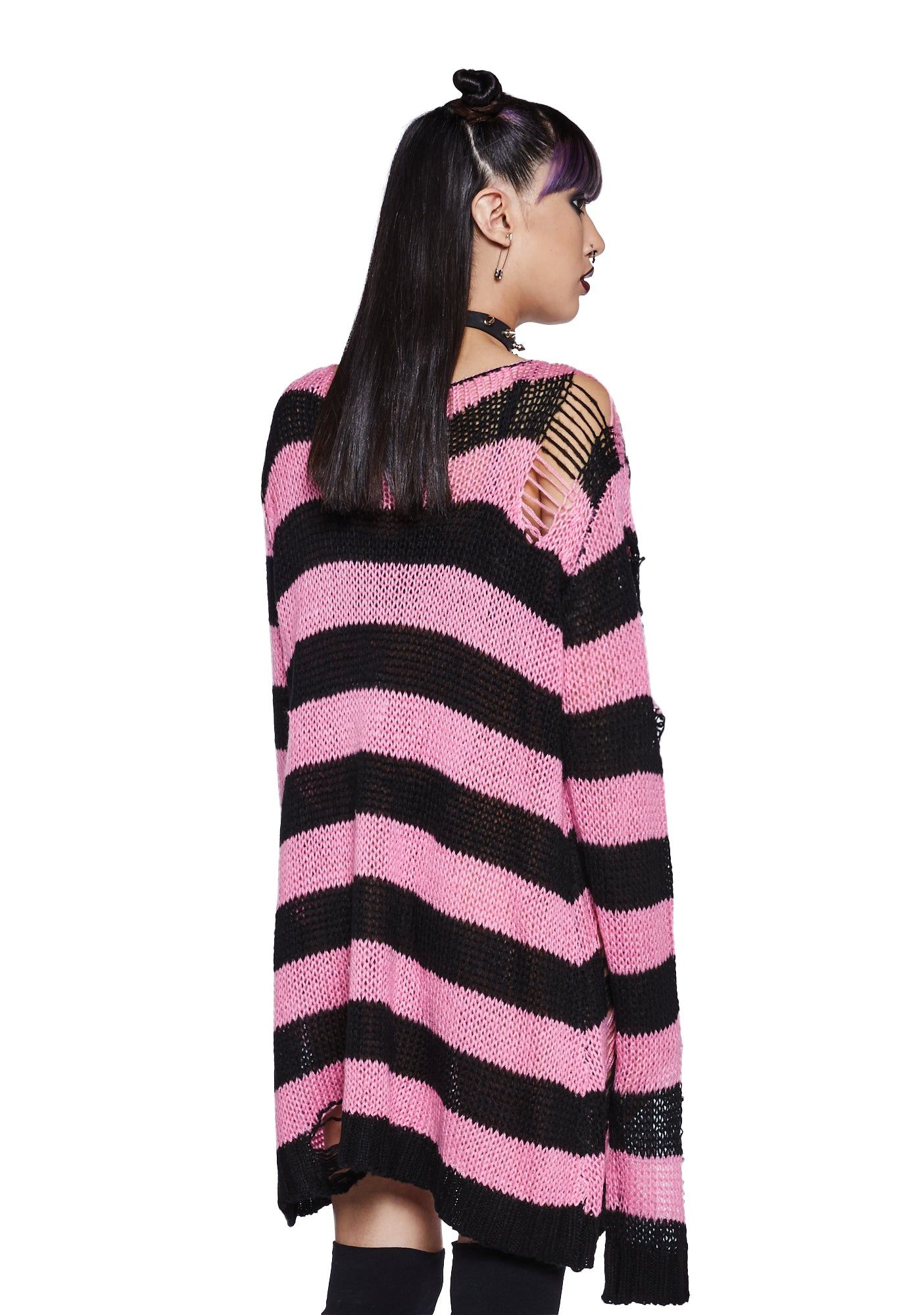 Darling Of Darkness Striped Sweater - Black/Pink sold by Dolls Kill product image thumbnail 4