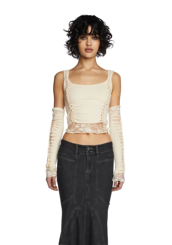 Alternative Spells Top & Gloves Set- Off White sold by Dolls Kill