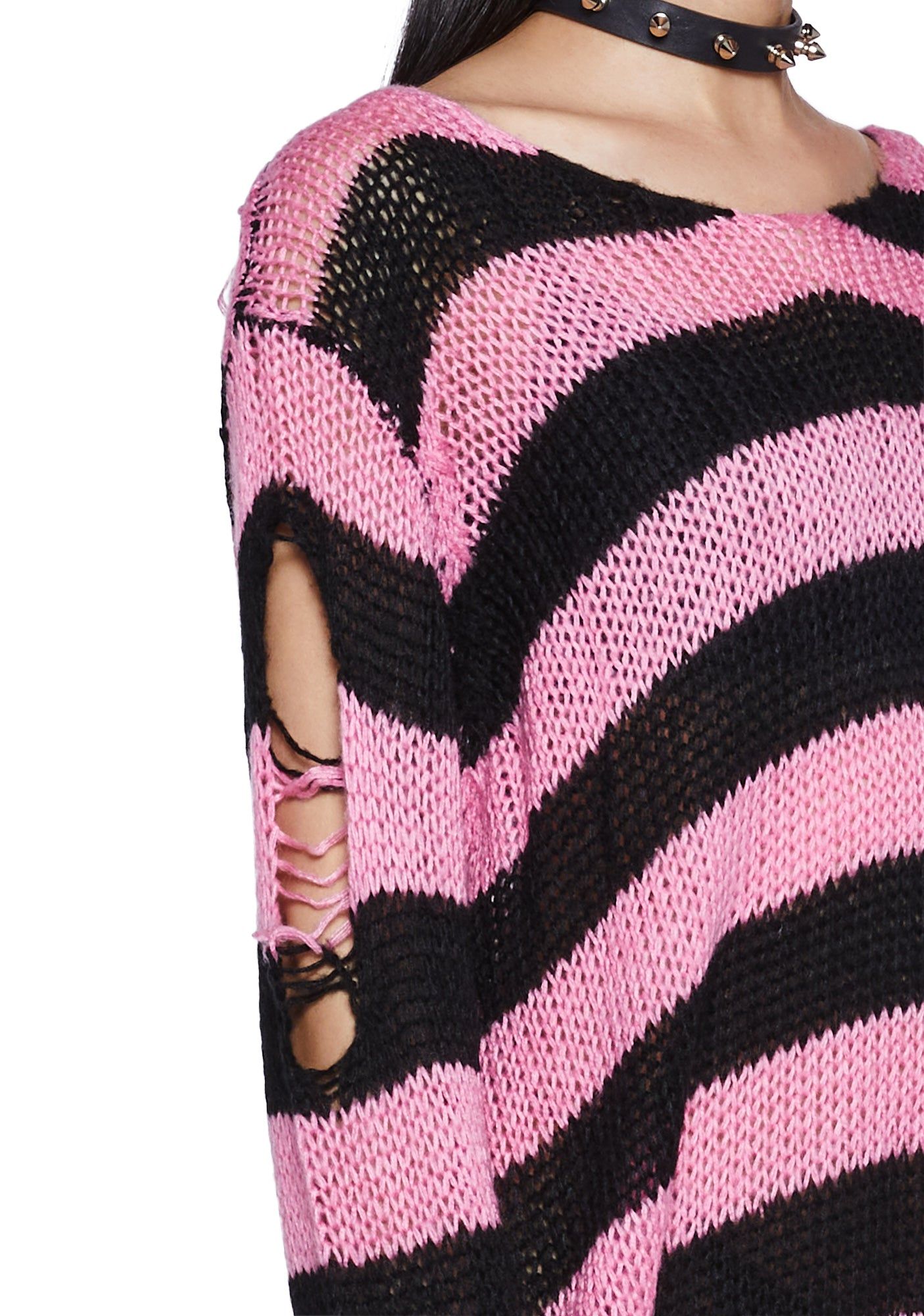 Darling Of Darkness Striped Sweater - Black/Pink sold by Dolls Kill product image thumbnail 5
