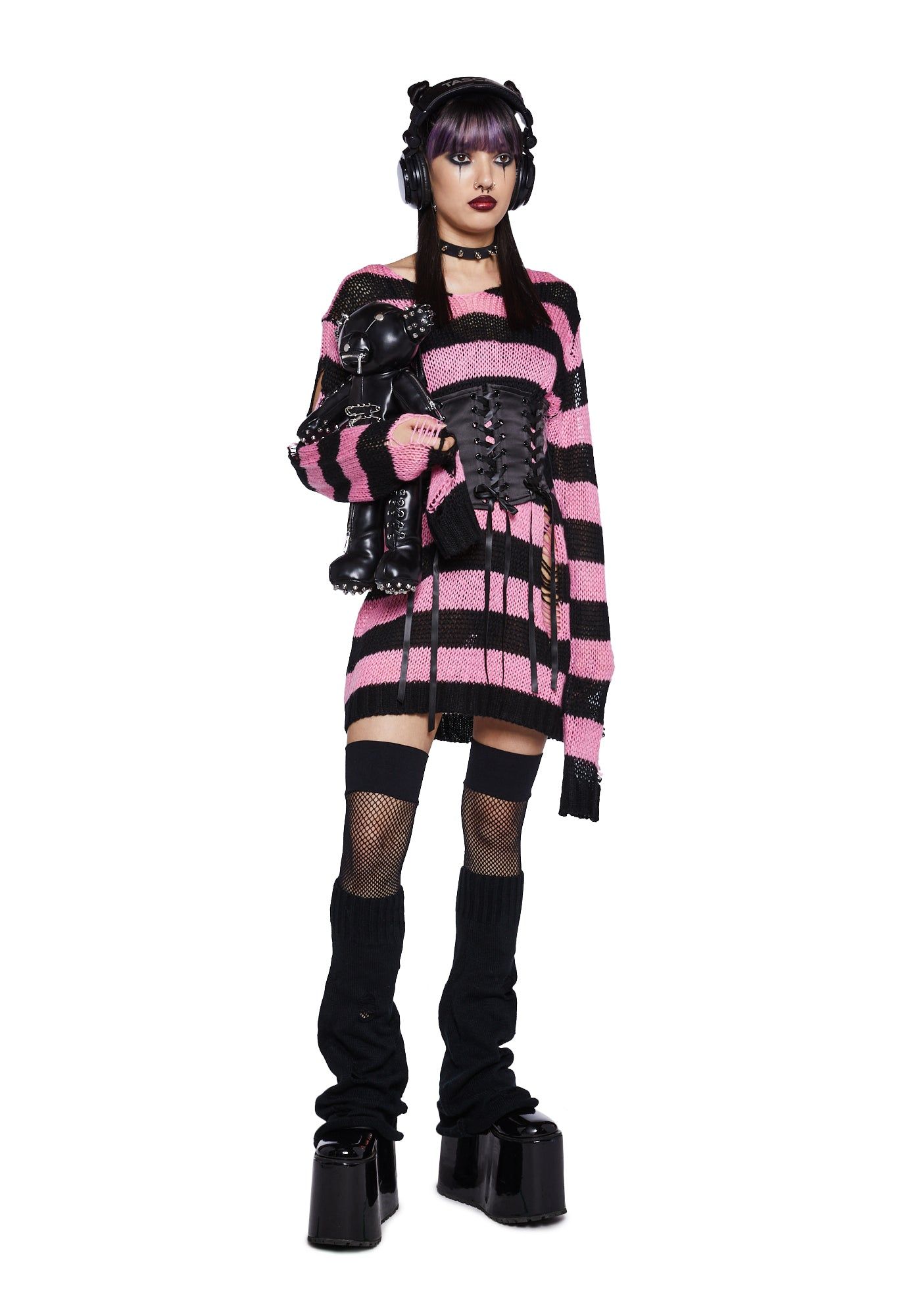 Darling Of Darkness Striped Sweater - Black/Pink sold by Dolls Kill product image thumbnail 2