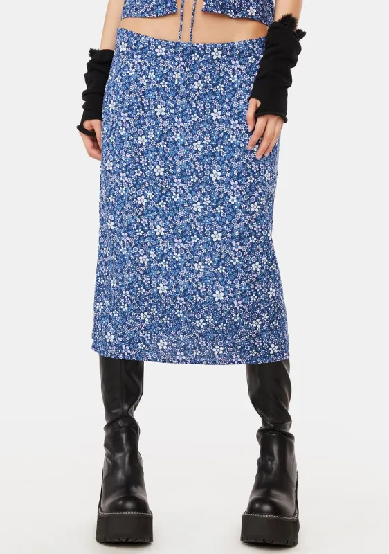 Retro Floral Blue Harriet Midi Skirt sold by Dolls Kill