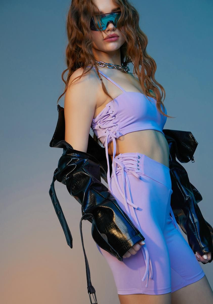 Lavender Vibe Check Bike Shorts Set sold by Dolls Kill product image thumbnail 2