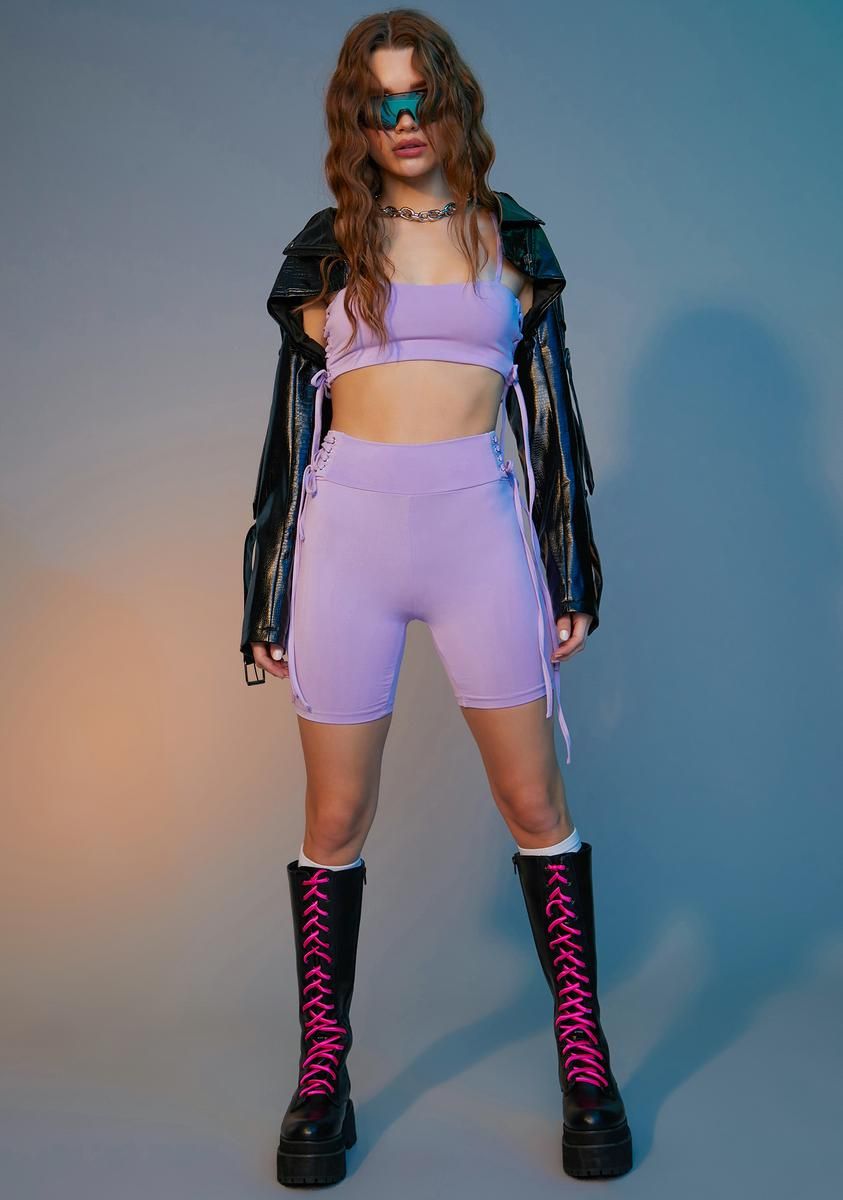 Lavender Vibe Check Bike Shorts Set sold by Dolls Kill product image thumbnail 3