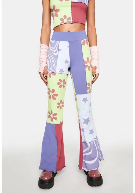 Season's Greetings Patchwork Flare Pants sold by Dolls Kill