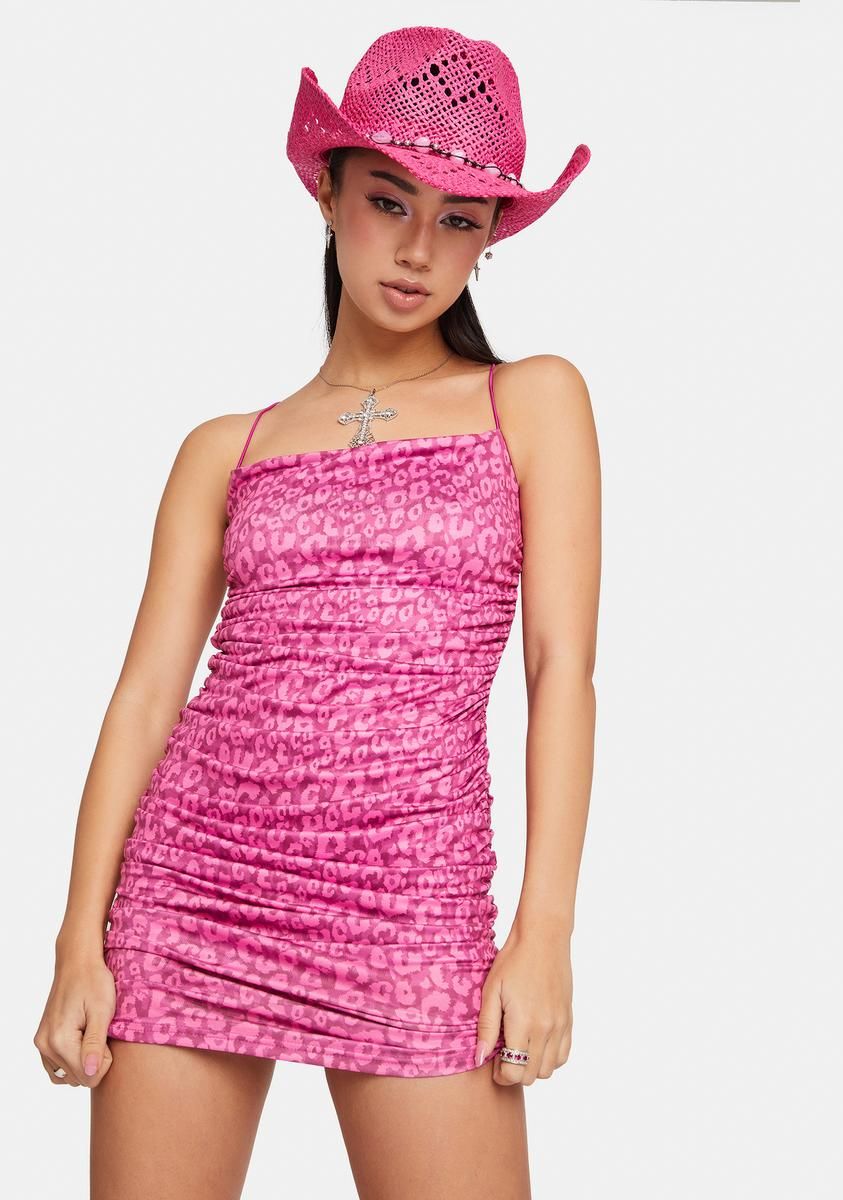 Pretty Tourist Trap Leopard Ruched Mini Dress sold by Dolls Kill